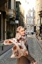 Allure Abstract Floral Pattern Tencel Shawl - Milky Brown Orange