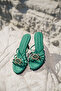 Women's Emerald Green Satin Strap Heel Slippers - 3