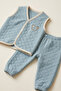 Baby Boy Double Teddy Bear Embroidered Blue Quilted Vest 3-Piece Set Top and Bottom Set - 4