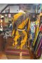 Mustard Color Gold Detailed Silk Short Skirt Blouse Set - 8