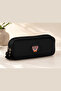 Unisex Black Pen Holder, Double Compartment Pen Case, Teddy Bear Logo, 20X10X5Cm