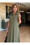 Women's Short Sleeve Collared Long Viscose Two-Thread Dress with Pockets - 2