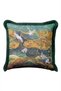 Japanese Crane Bird Landscape Fringed Pillowcase- Far East Green Mustard Black Tassel Throw Pillow Cover - 2