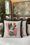 Abstract Floral Vase Fringed Pillowcase-Artistic Botanical Green Pink Black Tassel Throw Pillow Cover