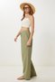 Women's Khaki Elastic Waist Wide Leg Muslin Trousers - 2