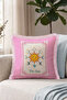 Tarot Sun Motif Fringed Pillowcase - Astrological Ethnic Pink Ecru Cream Tassel Throw Pillow Cover - 7