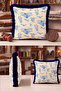 Country Pastoral Birdscaped Fringed Pillowcase - Cream Navy Blue Tassel Throw Pillow Cover - 4