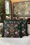 Botanical Butterfly Exotic Fringed Pillowcase - Naturalist Floral Black Green Tassel Throw Pillow Cover - 7