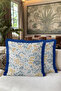 Flower Garden Fringed Pillowcase - Romantic Botanical Bohemian Mustard Navy Blue Tassel Throw Pillow Cover - 7