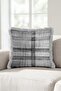Plaid Silver Stylish Fringed Pillowcase - Abstract Geometric Scandinavian Grey Cream Tufted Throw Pillow Cover - 2