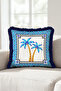 Palm Tree Mediterranean Blue Mosaic Fringed Pillowcase - Tropical Bohemian Navy Blue Tassel Throw Pillow Cover - 7