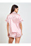 Pink Animal Pattern Satin Shirt And Shorts Set - 5