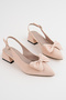 Ba04608 Women's Beige Bowknot Short 4 cm Heeled Shoes - 3