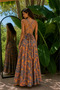 Orange Color Halter Neck Backless Silk Dress - 5