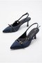 129-2601 Satin Buckle Detailed Trok Patterned 6 cm Heel Height Women's Shoes - 6