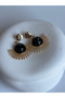 Gold Color Black Dangle Sun Earrings (4.5 cm) - 2