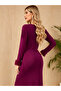 Burgundy Faux Fur Cuff Sheath Midi Dress - 4