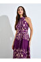 Purple Floral Print Maxi Dress With Belt - 2