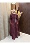 Lina Cape Stone Detailed Draped Evening Dress |   Plum - 2