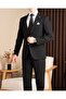 Regular Fit Men's Mono Collar Jacket Pants Suit Black T20121-01 - 2
