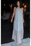 Women's Blue Striped Strappy Flounce Chiffon Long Dress