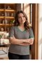 Casual Chic: Black and White Striped Green Detailed V-Neck Plus Size T-Shirt - 6