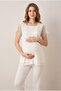 Women's Ecru Lace Buttoned New Season Maternity Pajama Set with Breastfeeding Feature