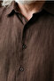 Men's Large Size Short Sleeve Pocketless Linen Shirt 11310 Brown - 4