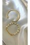 Women's Gold Color Twisted and Pearl Stone Model 2-Piece Bracelet Set - 4