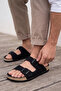 Lasola Double Buckle Adjustable Suede Textured Black Men's and Women's Slippers - Both Stitched and Adhesive - 3