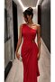 Red One-Shoulder Draped Long Evening Dress with Buckle Accessories 583423 - 2