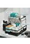 Dish Drying Rack, 2 Tier Dish Racks for Kitchen Counter, Stainless Steel Kitchen Dish Drying stand,Detachable Capacity Dish Drainer Organizer with Utensil Holder, Drain Board,Black - 4