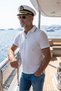 Geometric Patterned Sailor Non-Curling Collar Summer Polo T-Shirt on White 100% Cotton Breathable T-Shirt