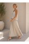 Women's Beige Strappy Blouse with Elastic Waist Maxi Skirt Set - 4