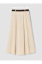 Beige Pleated A-Line Skirt with Belt - 5