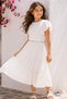 Girls Pleated Dress with Flower Applique & Chain Belt - 3