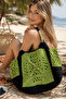 Women's Black-Green Handmade Straw Beach Bag