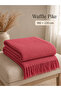 Dusty Rose Waffle Pike 180X220 cm Double Bed and Sofa Cover with Tassels - 3