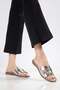 Women's Flat Heeled Slippers with Silver Star Accessories and Thick Straps - 4