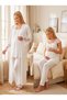 New Season Ecru Long Dressing Gown with Lace Detail, Special Design Straps, 100% Cotton, Breastfeeding Feature, Maternity Dressing Gown Pajama Set - 2