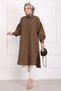 Pocket Detailed Lace-Up Long Shirt Tunic Brown - 3