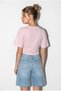 Women's Candy Pink Crew Neck Corsage Crop Blouse with Stitching Detail Öb261040 60286436 - 5