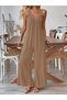 Women's Akılı V Lace Collar Wide Cut Detailed Viscose Jumpsuit - 4