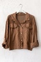 Italian Brown Shirt Collar 3/4 Sleeve Buttoned Knitwear Garnished Casual 100% Linen Woven Jacket 60 55 - 2