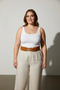 Large Size Tan Women's Belt Genuine Leather Wide Form Double Buckle - 5