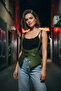 Khaki Women's Belt Leather Shoulder Detailed Wide Waist Accessory - 2