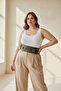 Plus Size Khaki Women's Belt Wide Waist Corset with Double Buckle Detail