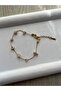 Broken Pearlescent Stone Natural Stone Steel Gold Color Bracelet - 2