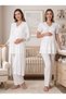 New Season Ecru Long Dressing Gown with Lace Detail Special Design Short Sleeve 100% Cotton Breastfeeding Friendly Maternity Dressing Gown Pajama Set