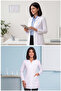 Women's Shirt Collar Long Sleeve Medium Length White Alpaca Fabric Doctor's Coat - 7